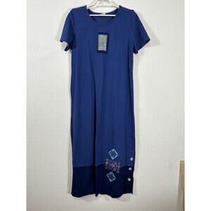 Reminisce Maxi Dress Size M Cotton Blue Lagenlook Minimalist Artsy Vintage Y2K